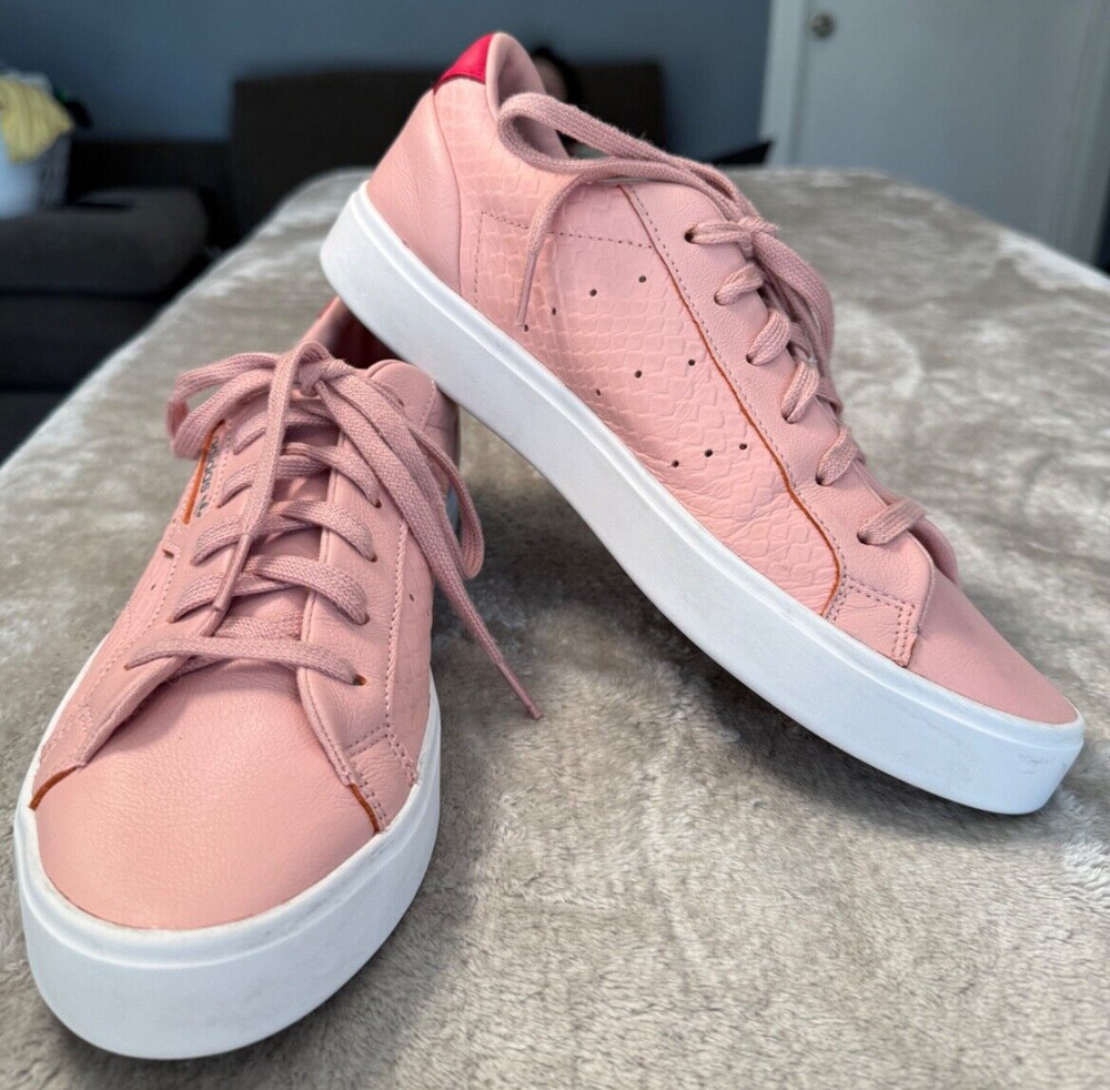 Adidas Sleek Pink Leather Snake Print Embossed Sneakers Womens Size 9 EE4722